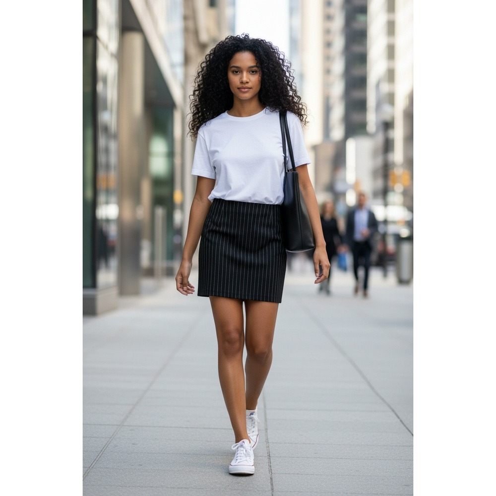 Madewell Black Pinstripe Mini Skirt Women's Size 10 Wool Blend Business Casual